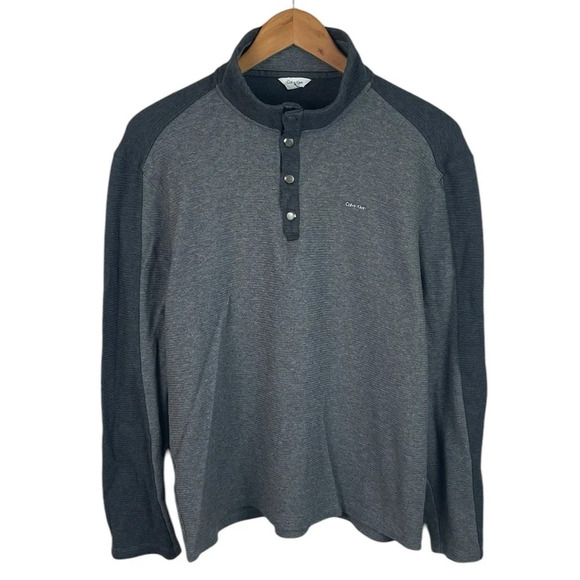 B4 Mens Calvin Klein Designer 1/4 Button Modern Ribbed Pullover Sweatshirt L - Picture 3 of 6